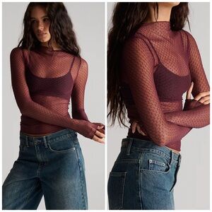 Free People Burgundy Mesh Top